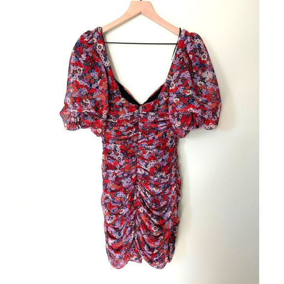 Zara New Floral Draped Low Plunge Neck Dress Size Small - Picture 9 of 10